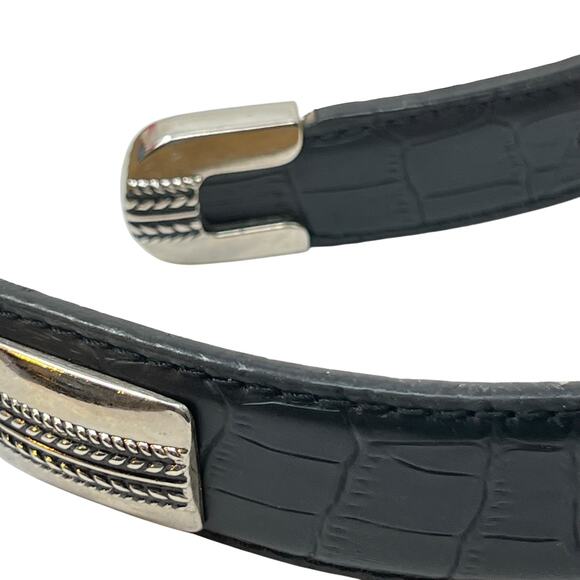 Western Style Genuine Leather Belt with Silvertone Buckle Set - Black - Size L - Picture 6 of 7